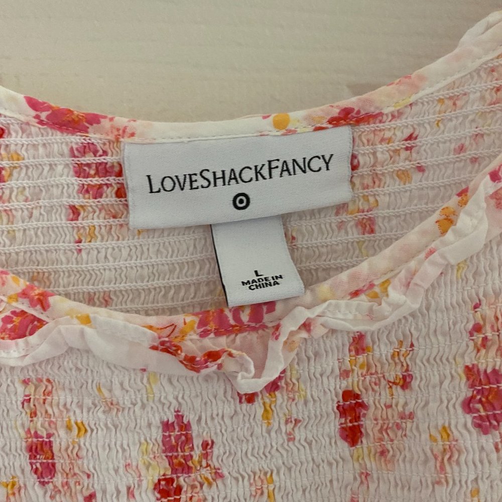 LoveShackFancy White Midi Dress with Red Floral Print - Picture 2 of 3